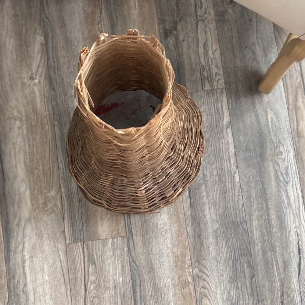 Vintage 60's Tall Woven Wicker Floor Vase Natural Rattan Boho